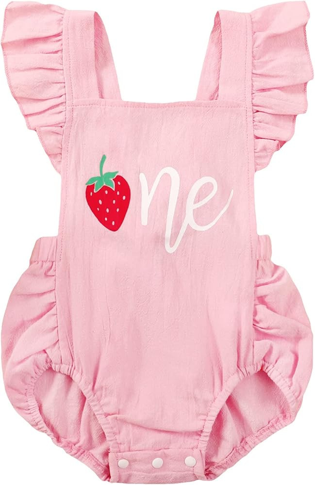 GRNSHTS Baby Girls First Birthday Outfits Ruffle 1st Birthday Romper Backless Bodysuit Cake Smash... | Amazon (US)