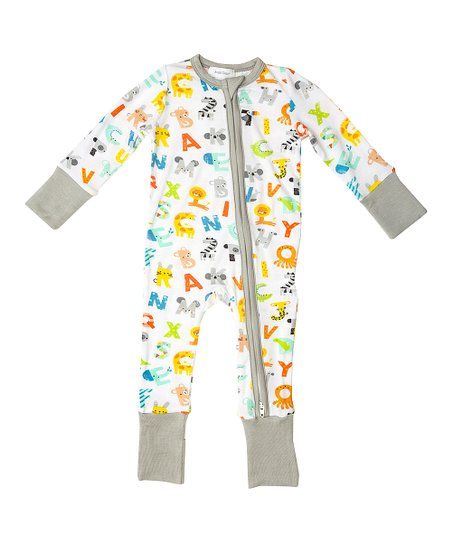 White & Gray ABC Animals Two-Way Zip-Up Playsuit - Newborn & Infant | Zulily