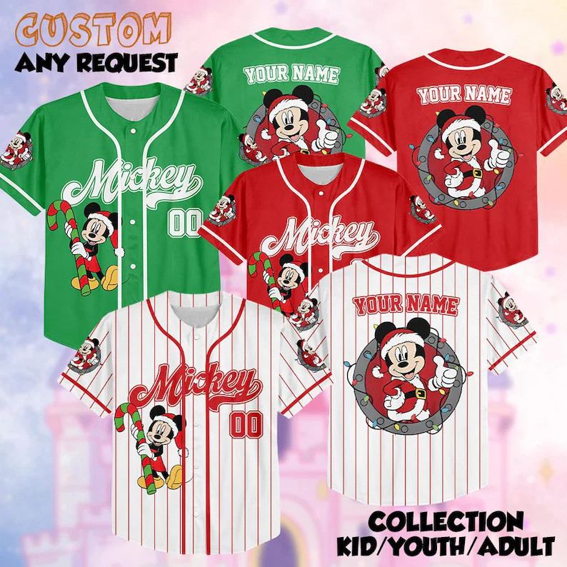 Custom Disney Mickey and Friends Christmas Baseball Jerseys, Disneyland Kid Youth Adult Christmas... | Etsy (US)