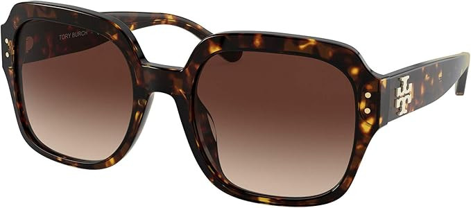 Tory Burch TY 7143U 172813 Dark Tortoise Plastic Square Sunglasses Brown Gradient Lens | Amazon (US)