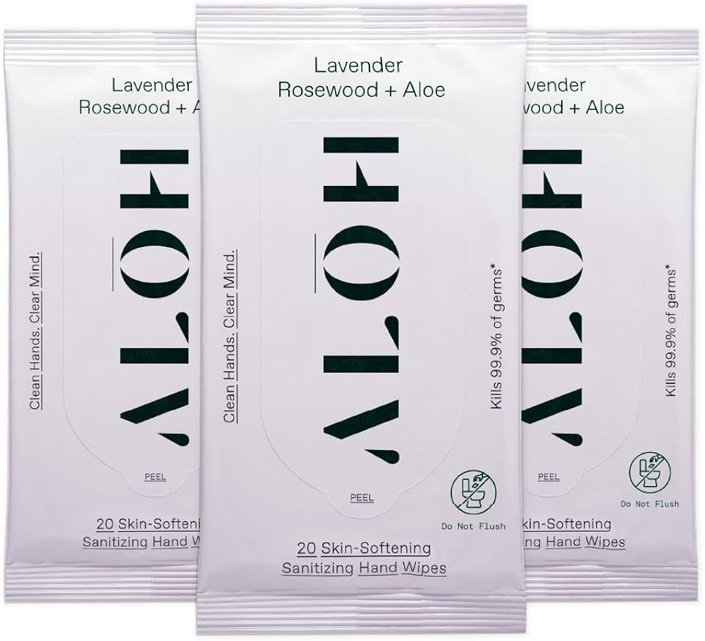 ALŌH Lavender Rosewood + Aloe Sanitizing Hand Wipes - Clean Hands, Clear Minds - On The Go Sanit... | Amazon (US)
