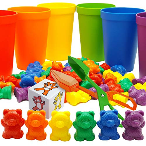 Skoolzy Rainbow Counting Bears with Matching Sorting Cups, Bear Counters and Dice Math Toddler Games | Amazon (US)