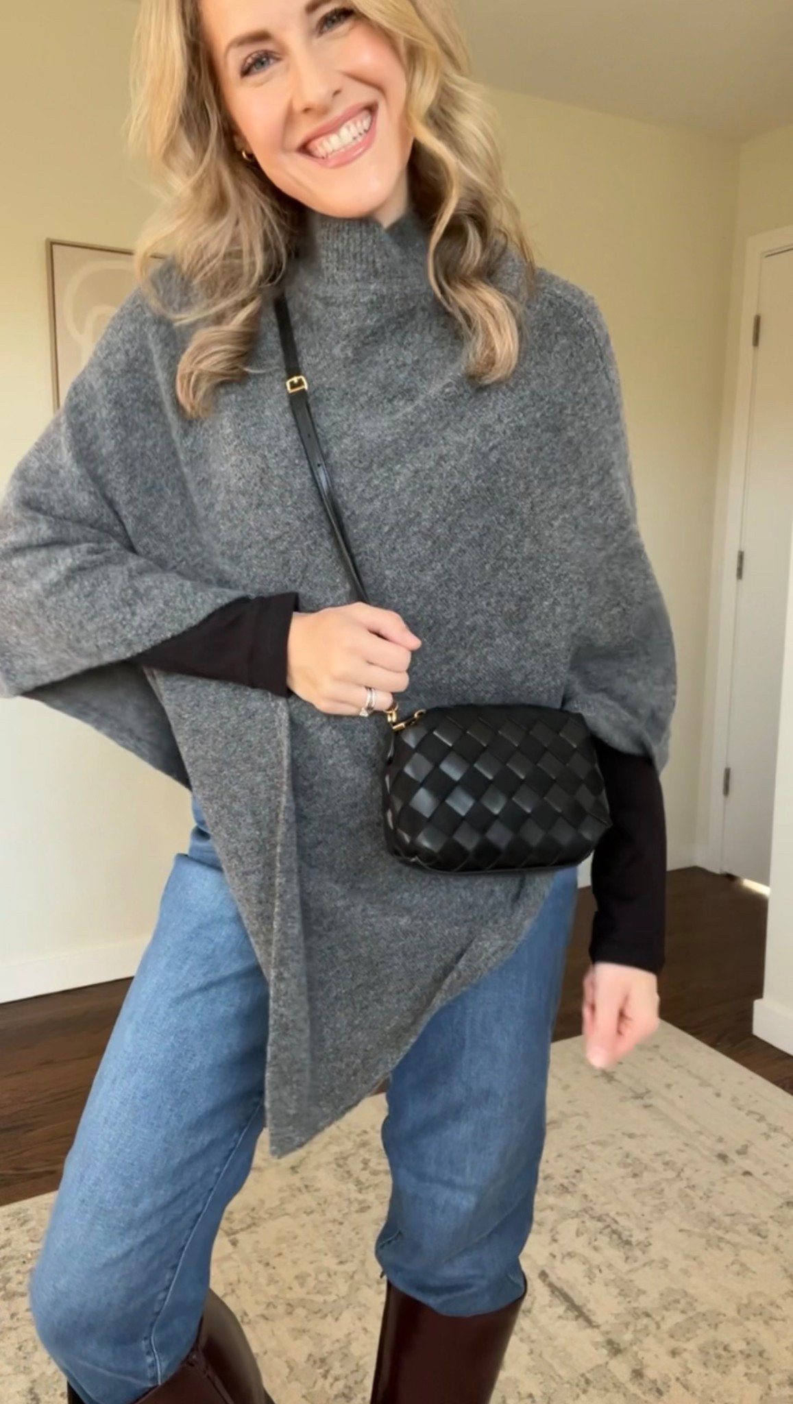 Walmart poncho, straight leg leggings and tall boots winter outfit. #walmartfashion 

#LTKFindsUnder100 #LTKOver40 #LTKFindsUnder50