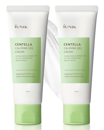IUNIK Centella 70% Calming Gel Cream Vegan Non-Sticky Moisturizing Blemish Care w/Centella Asiatica Tea Tree 10% Soothes Acne Rosacea Oily & Sensitive Skin Korean Skincare BOGO 1+1 | Amazon (US)