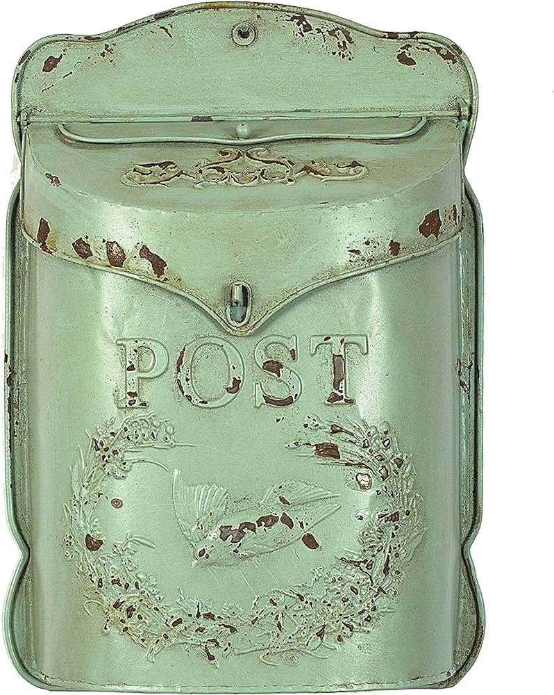 Creative Co-Op Aqua Embossed Tin Post Box with Distressed Finish | Amazon (US)