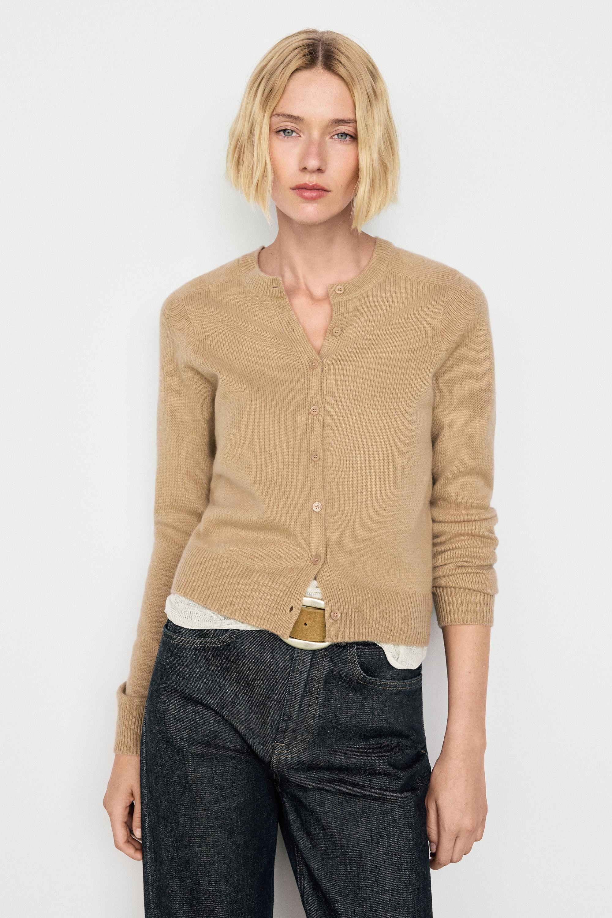 100% cashmere cropped knit cardigan | Massimo Dutti UK
