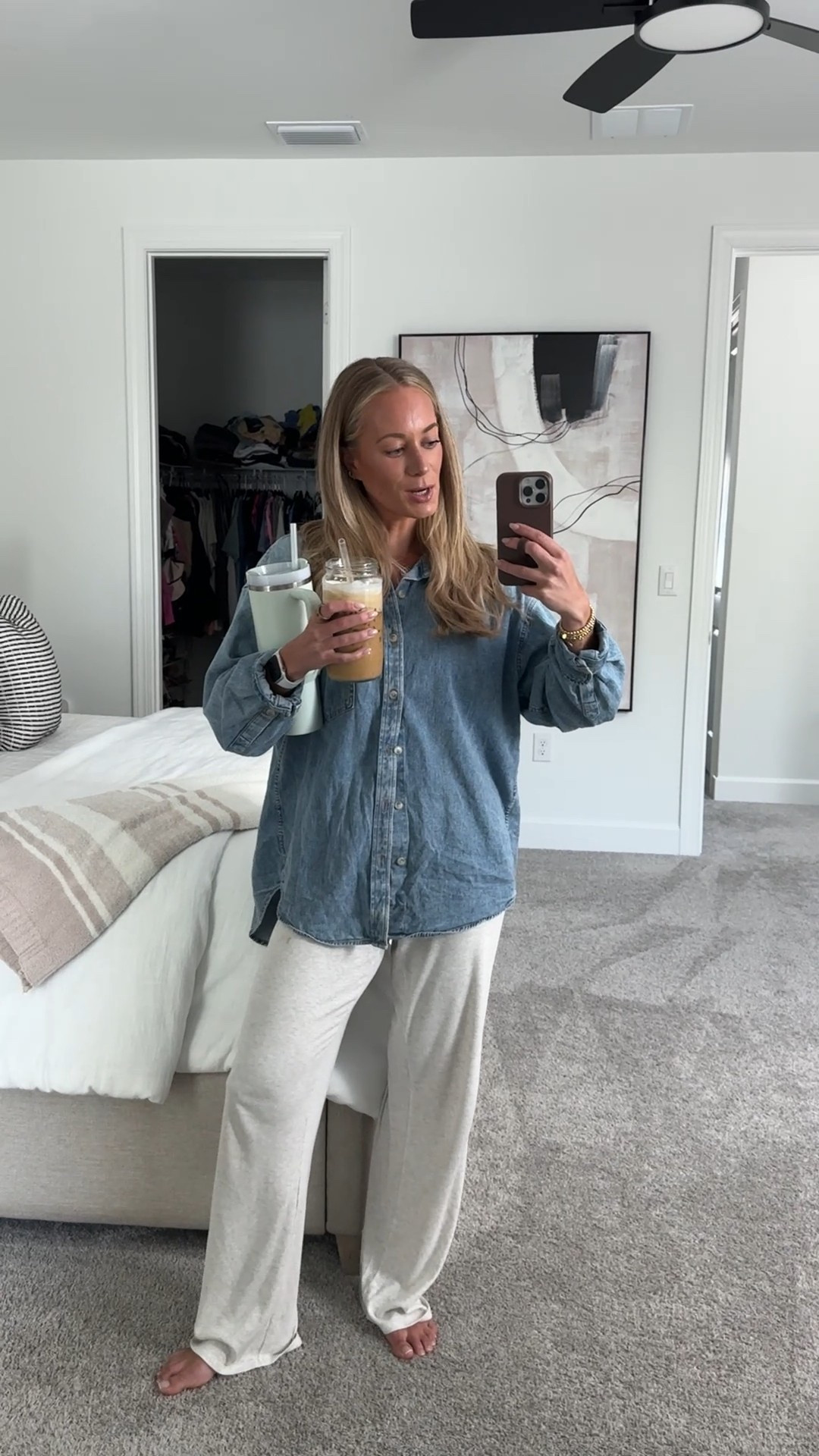 OOTD wearing my go to favorite oversized denim top with the coziest Aritzia sweatpants! Medium in top and small in pants 

#LTKootd #LTKdayinmylife