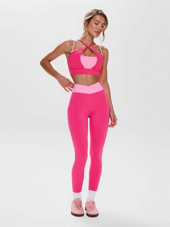 Musera Sport Crossover Contrast Waistband Leggings Active Workout Gym | SHEIN