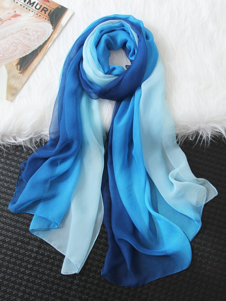 A Rainbow Silk Scarf Ladies Thin Section Versatile Gradient Color Shawl Long Chiffon Shawl Scarf | SHEIN
