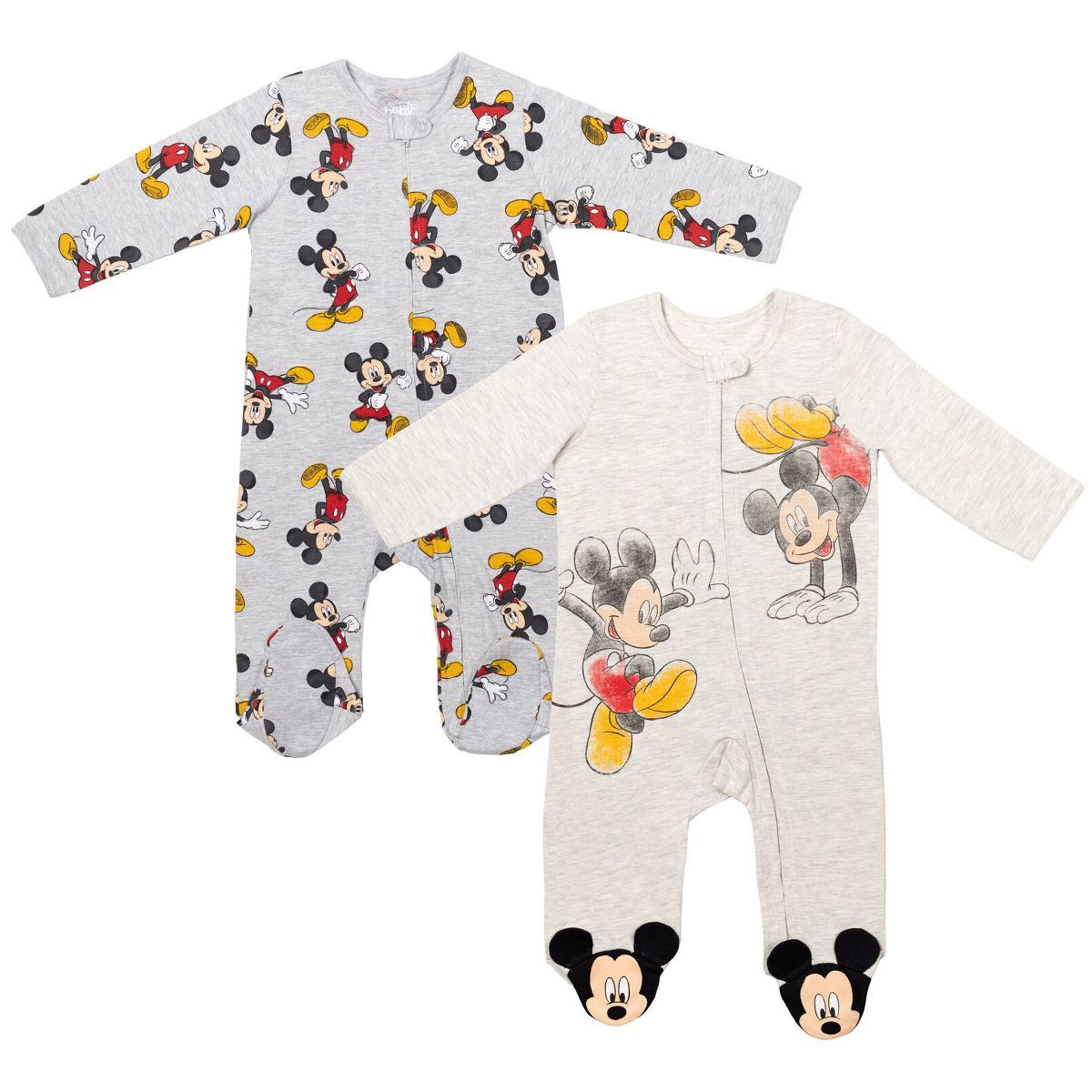 Disney Mickey Mouse Footed Baby 2 Pack Zip Up Sleep N' Play Coveralls Newborn to Infant | Target