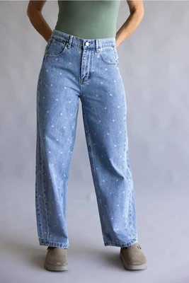 Aaron & Amber Polka Dot Straight Jeans for Women | AJP6121-DENIMPOLKADOT | Glik's