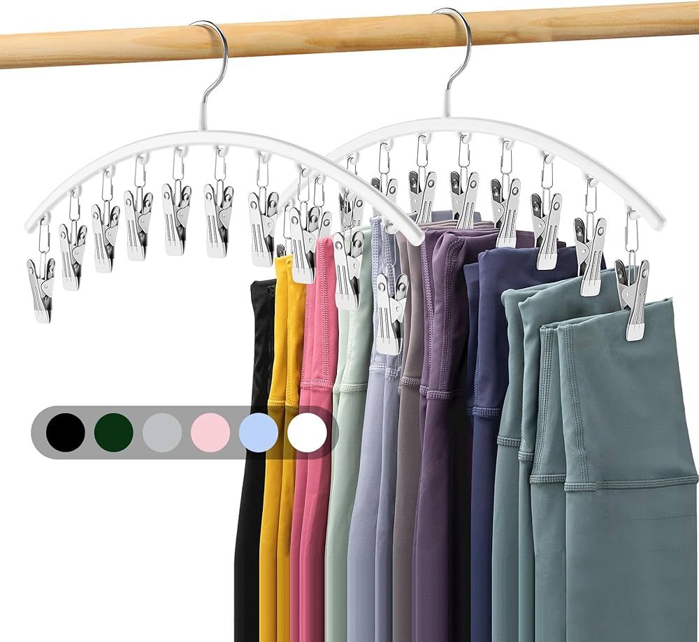 Legging Organizer for Closet, Metal Yoga Pants Hanger w/Rubber Coated 2 Pack w/10 Clips Hold 20 L... | Amazon (US)