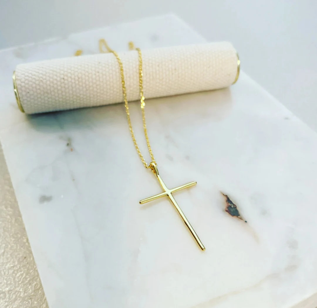 Large Minimalist Cross Necklace, Dainty Cross Necklace, Gold Cross Necklace, Silver Cross Necklac... | Etsy (US)
