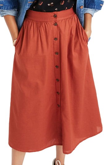 Women's Madewell Palisade Button Front Midi Skirt, Size 10 - Orange | Nordstrom