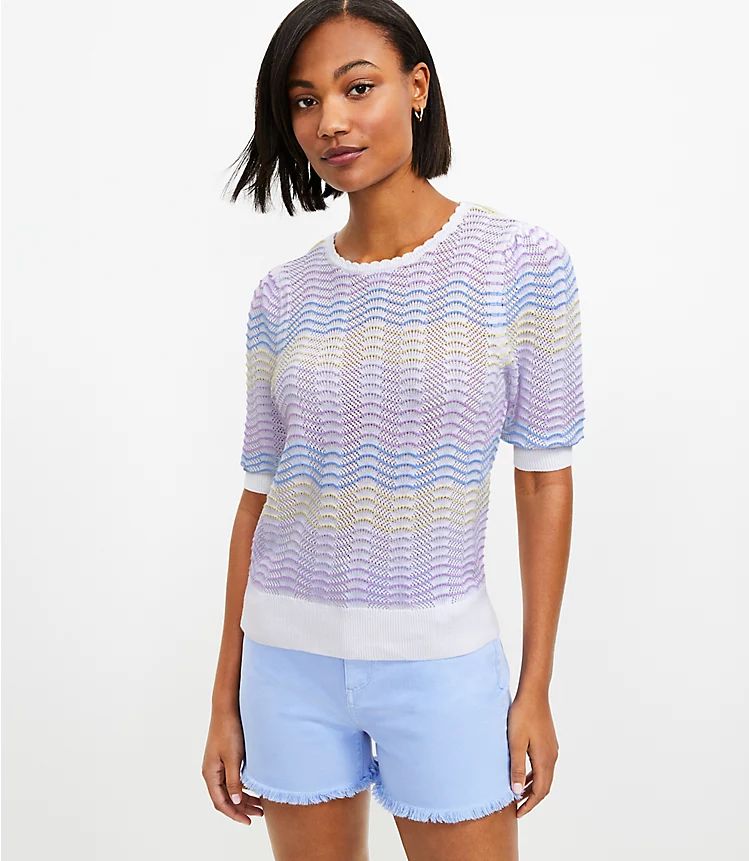 Striped Pointelle Puff Sleeve Sweater Tee | LOFT | LOFT