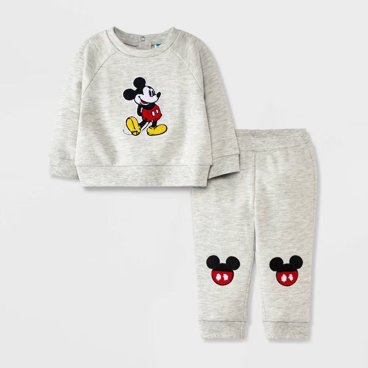 Baby Boys' Disney Mickey Mouse Chenille Patch Fleece Pullover and Pants Set - Gray | Target