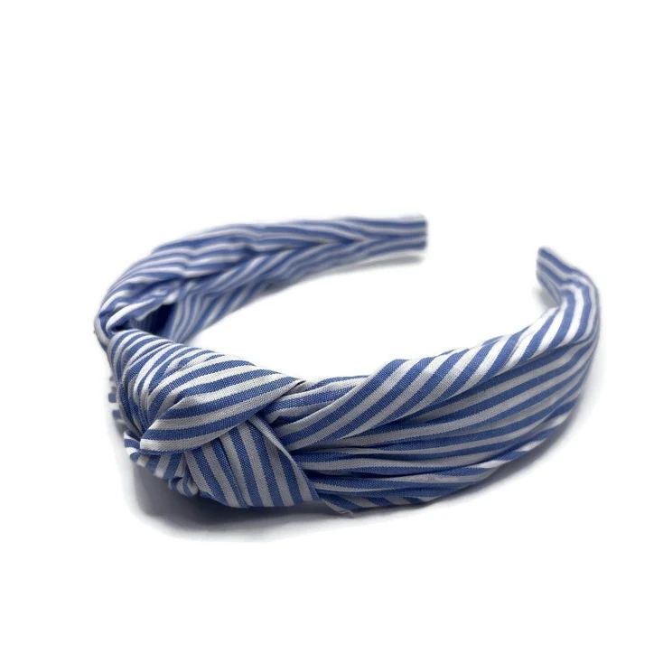 Blue Seersucker Topknot Headband | Sea Marie Designs