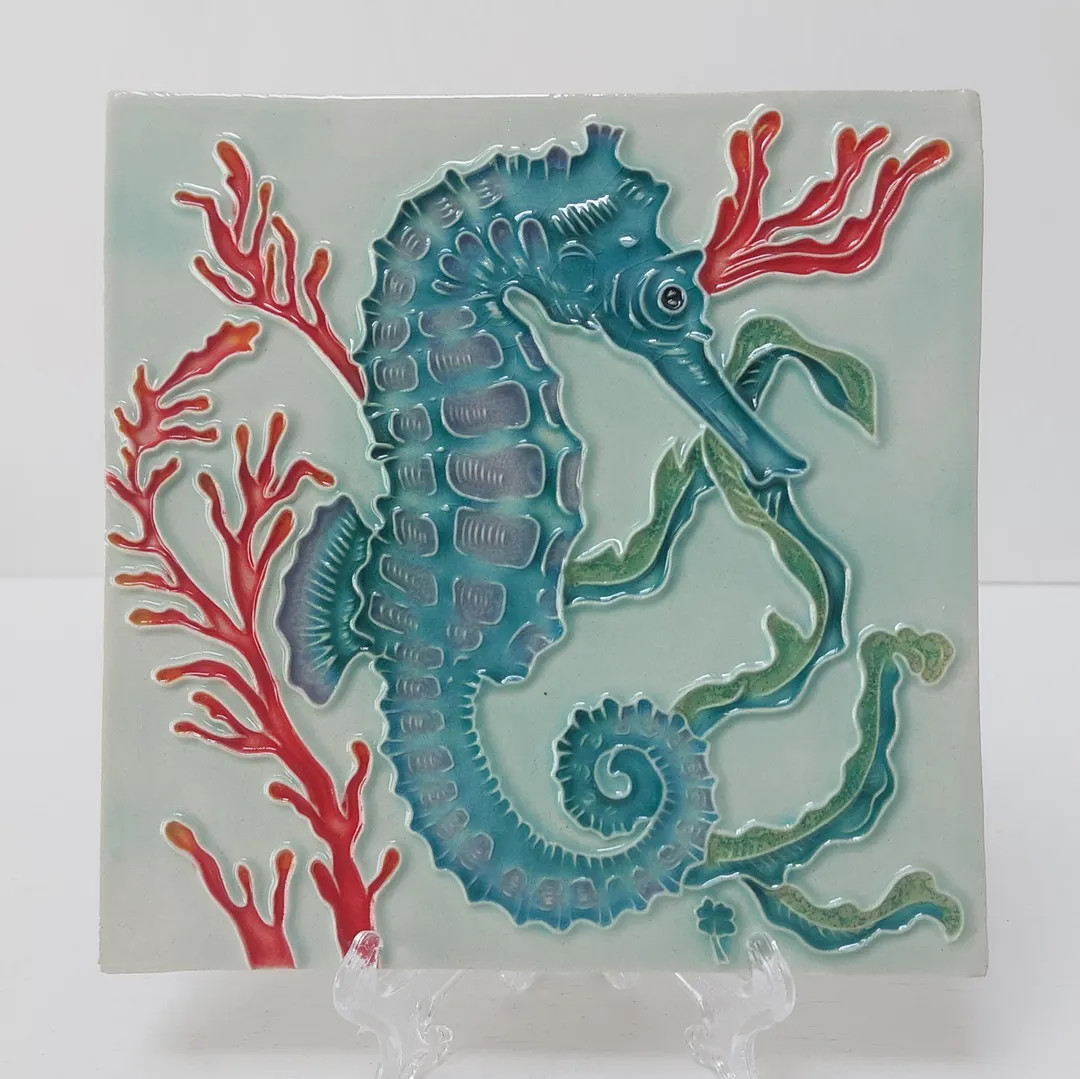 Hand-Painted Portuguese Ceramic Tile, Seahorse Ocean Art (5.51"x5.51") | Etsy (Global)