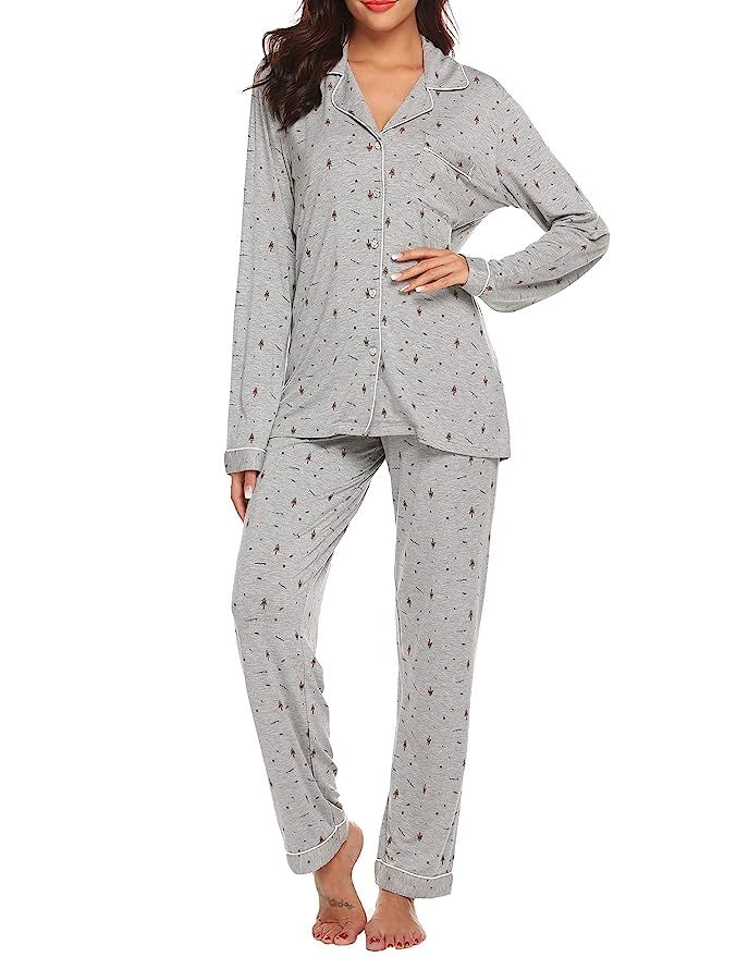 Ekouaer Pajamas Set Long Sleeve Sleepwear Womens Button Down Nightwear Soft Pj Lounge Sets XS-XXL | Amazon (US)