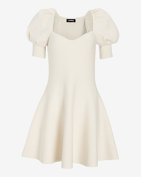 Sweetheart Neckline Puff Sleeve Mini Sweater Dress | Express