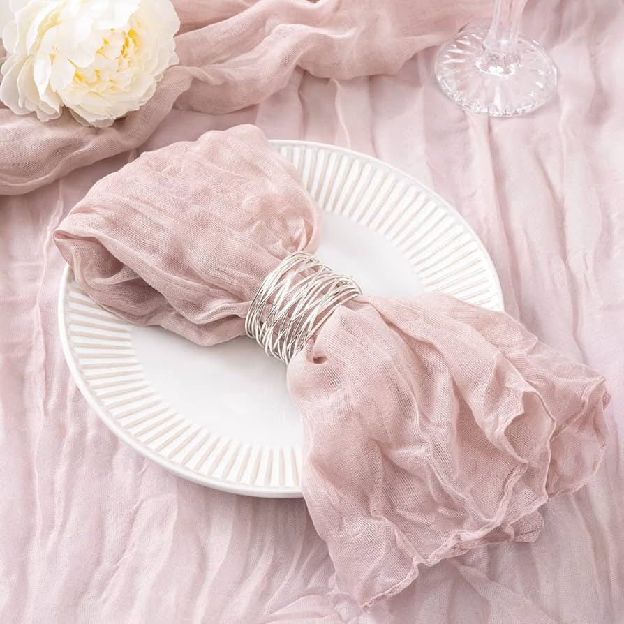 DeZerlor 12 Pack Pink Cheesecloth Napkins Spring Cloth Napkins Set of 12 Pale Pink Dinner Napkins... | Amazon (US)