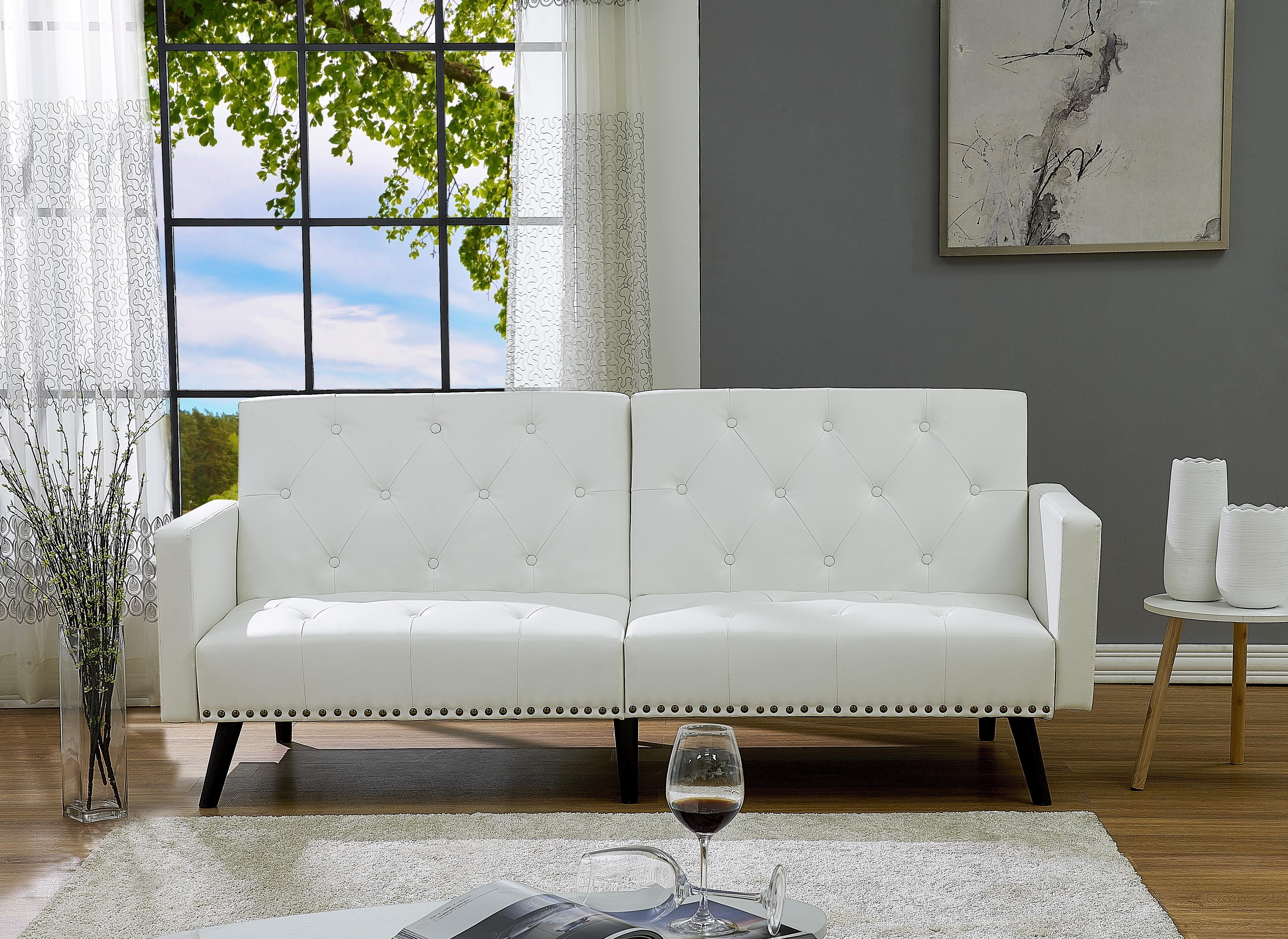 Naomi Home Modern Tufted Sofa Bed in Faux Leather, White | Walmart (US)