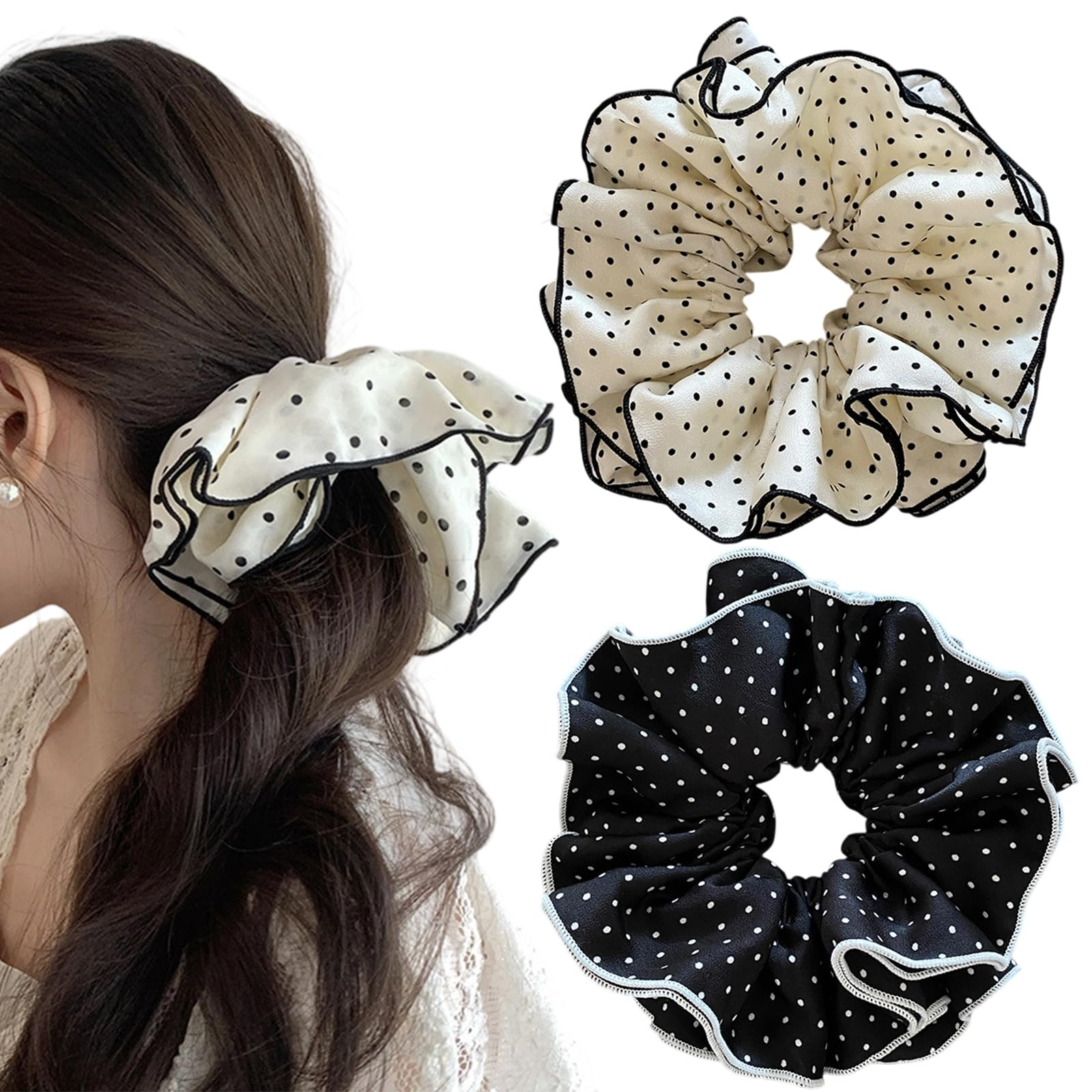 mdgfge 2 Pcs Large Vintage Polka Dots Hair Scrunchies Silk Oversized Scrunchie Bobbles Hair Ties ... | Amazon (US)