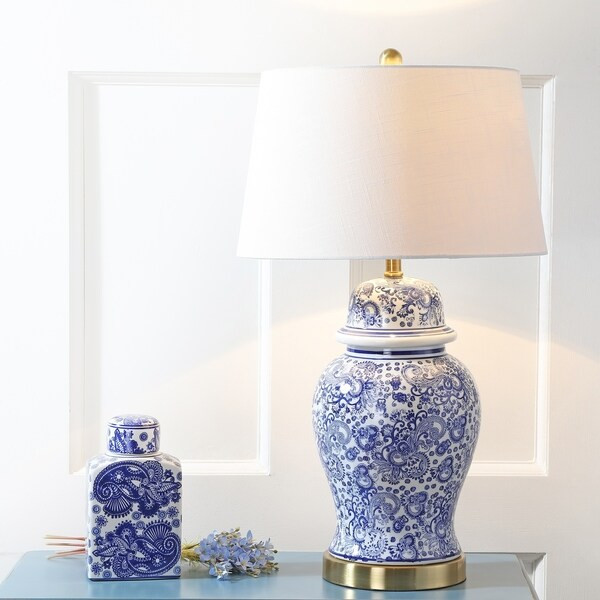 Ellis 29.5" Ceramic LED Table Lamp, Blue/White by JONATHAN Y | Bed Bath & Beyond