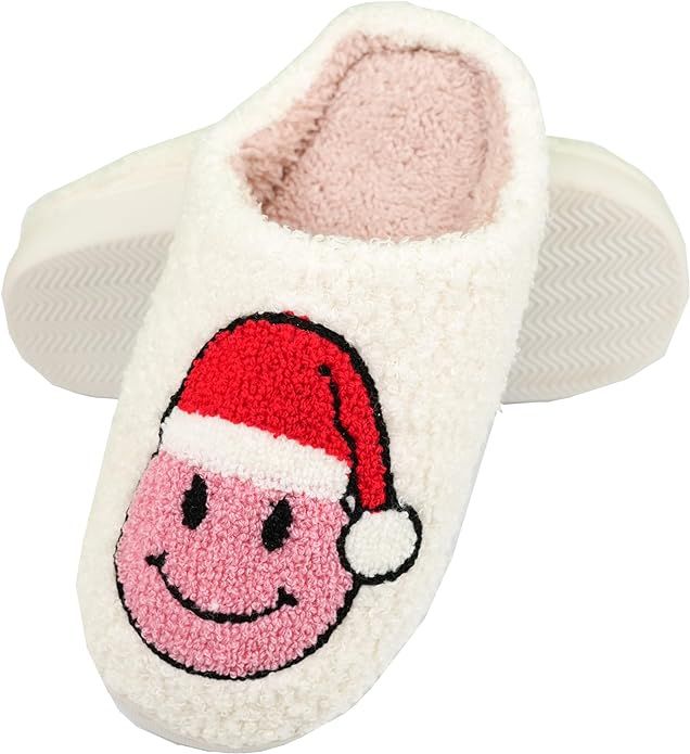 Oryetmqa Smile Face Slippers For Women, Soft Plush Cute Santa Hat Smile Slippers Retro Preppy Sli... | Amazon (US)