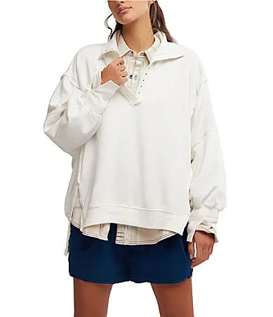 Free People We The Free Camden Henley Collar Neck Long Sleeve Sweatshirt - M | Dillard's