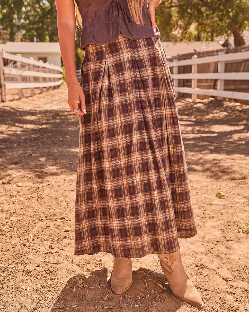 Adela Cotton Plaid Maxi Skirt | VICI