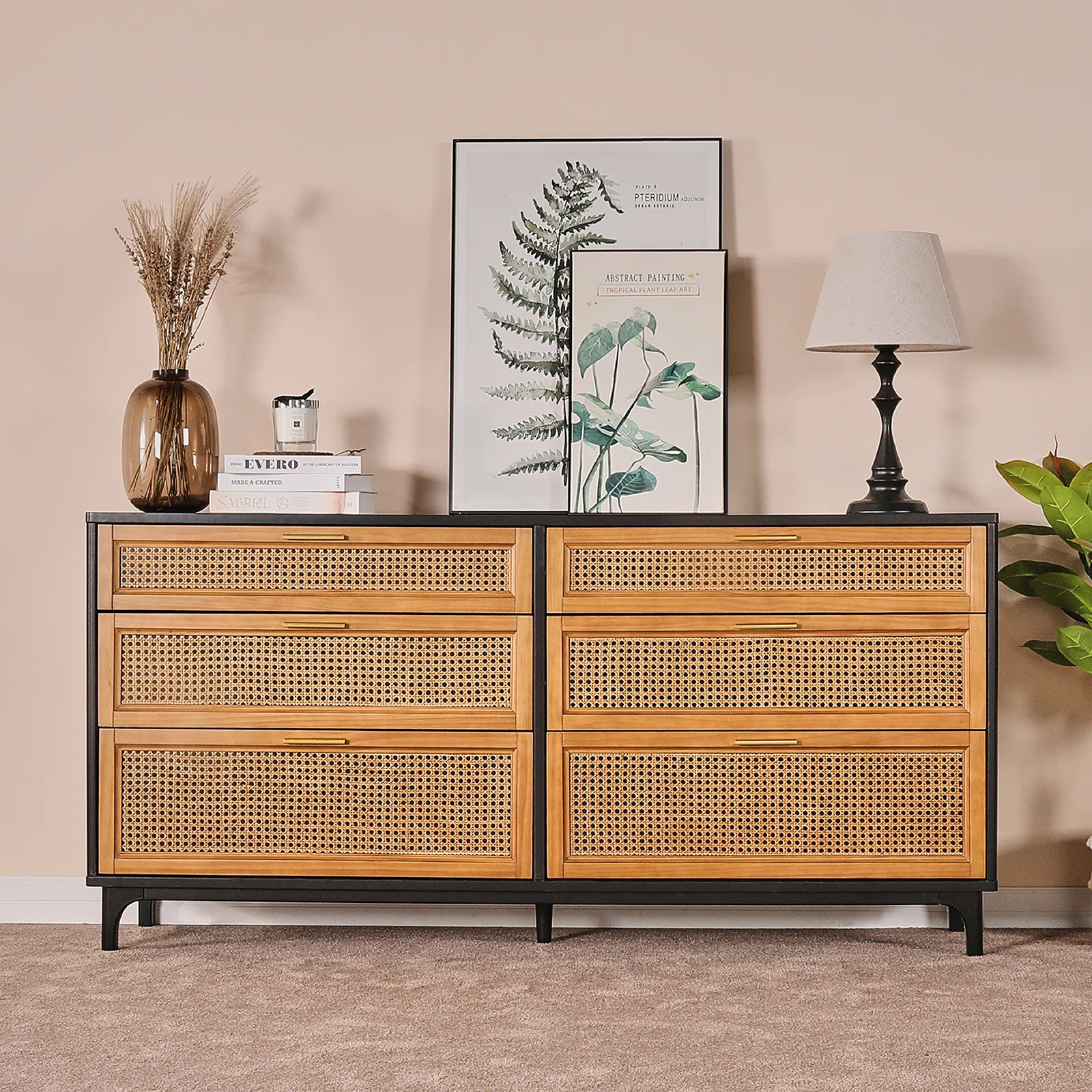 Humeston Natural Rattan Dresser with 6 Drawers, Chest of Drawers for Bedroom | Wayfair North America