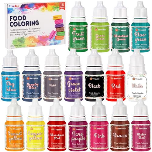 Food Coloring Liquid Set,18 Colors x 10ml Food Grade Food Dye Edible Vibrant Liquid Color for Cake Decorating,Baking,Easter Egg,Icing,Fondant,Cookies,Slime Making DIY Supplies Kit -0.35 Fl. oz/Bottles | Amazon (US)