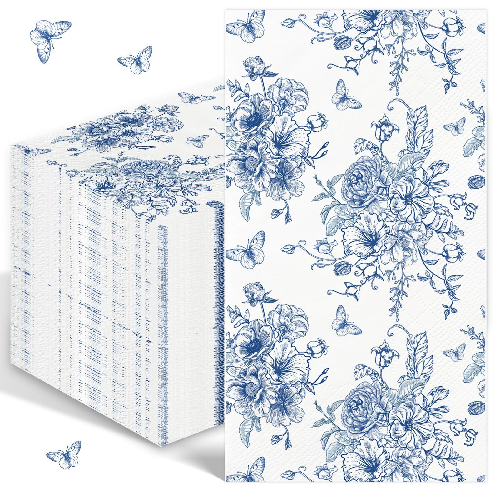 100PCS Blue Floral Napkins Disposable Hand Towels for Bathroom 3 Ply Blue and White Paper Napkins... | Amazon (US)