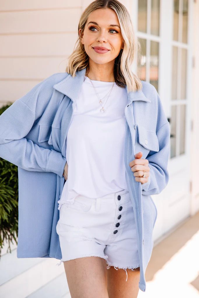 Keep It Up Baby Blue Ribbed Shacket | The Mint Julep Boutique
