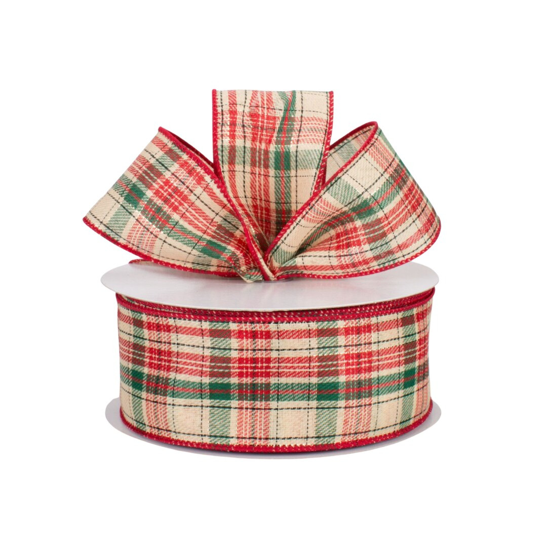 Christmas Plaid Red Green and Tan Wired Ribbon - Etsy | Etsy (US)