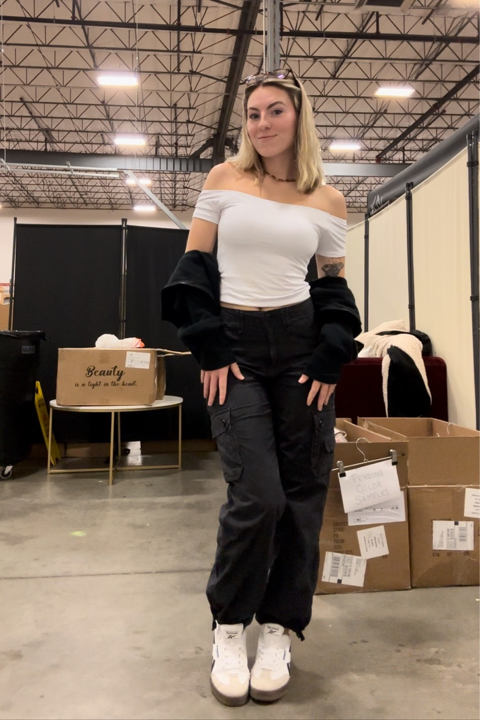 Off the shoulder top and cargo pants are my go to 🤍

#LTKStyleTip #LTKCyberWeek #LTKFindsUnder100