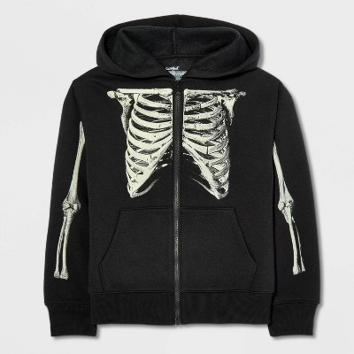Boys' Halloween Glow in the Dark Skeleton Graphic Full Zip Fleece Hoodie Sweatshirt - Cat & Jack™ Black S | Target