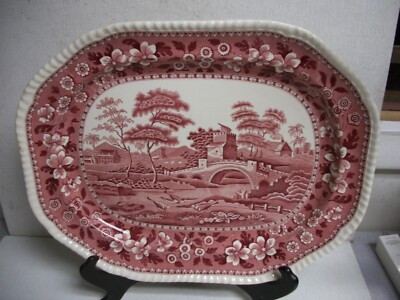 LARGE Copeland Spode's Tower Serving Platter 17” x 14”  England Pink Red | eBay US