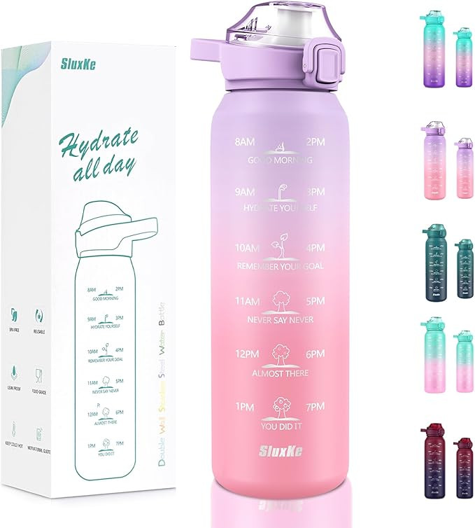 SLUXKE Sports Water Bottle 316 Stainless Steel 32oz with Time Marker, 1000ml Insulated Water Bott... | Amazon (US)