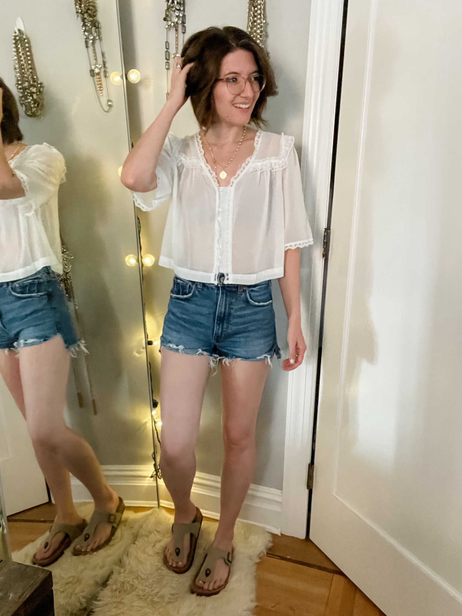 Sheer Ruffle top: TTS
Shorts: TTS
sandals: TTS


#LTKShoeCrush #LTKFallSale #LTKSaleAlert