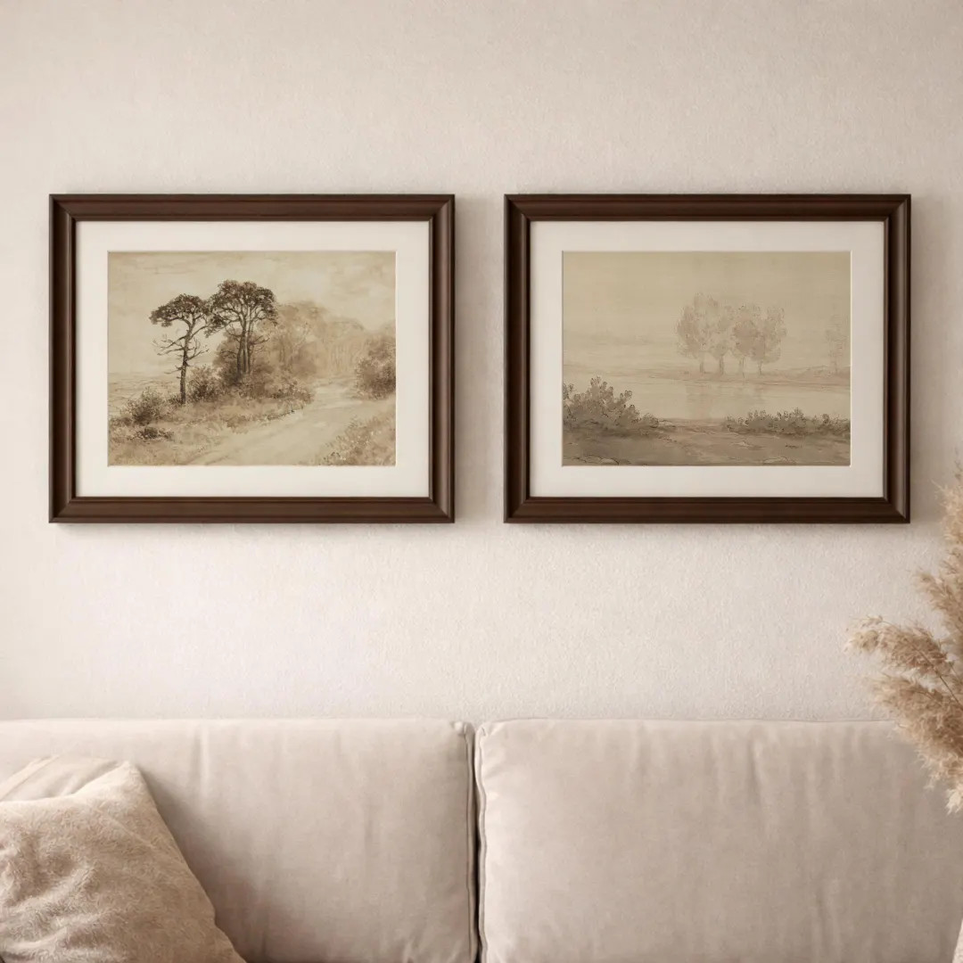 Vintage Landscape Art Print Set – Sepia Countryside Gallery Wall (set of 2) - Etsy | Etsy (Global)