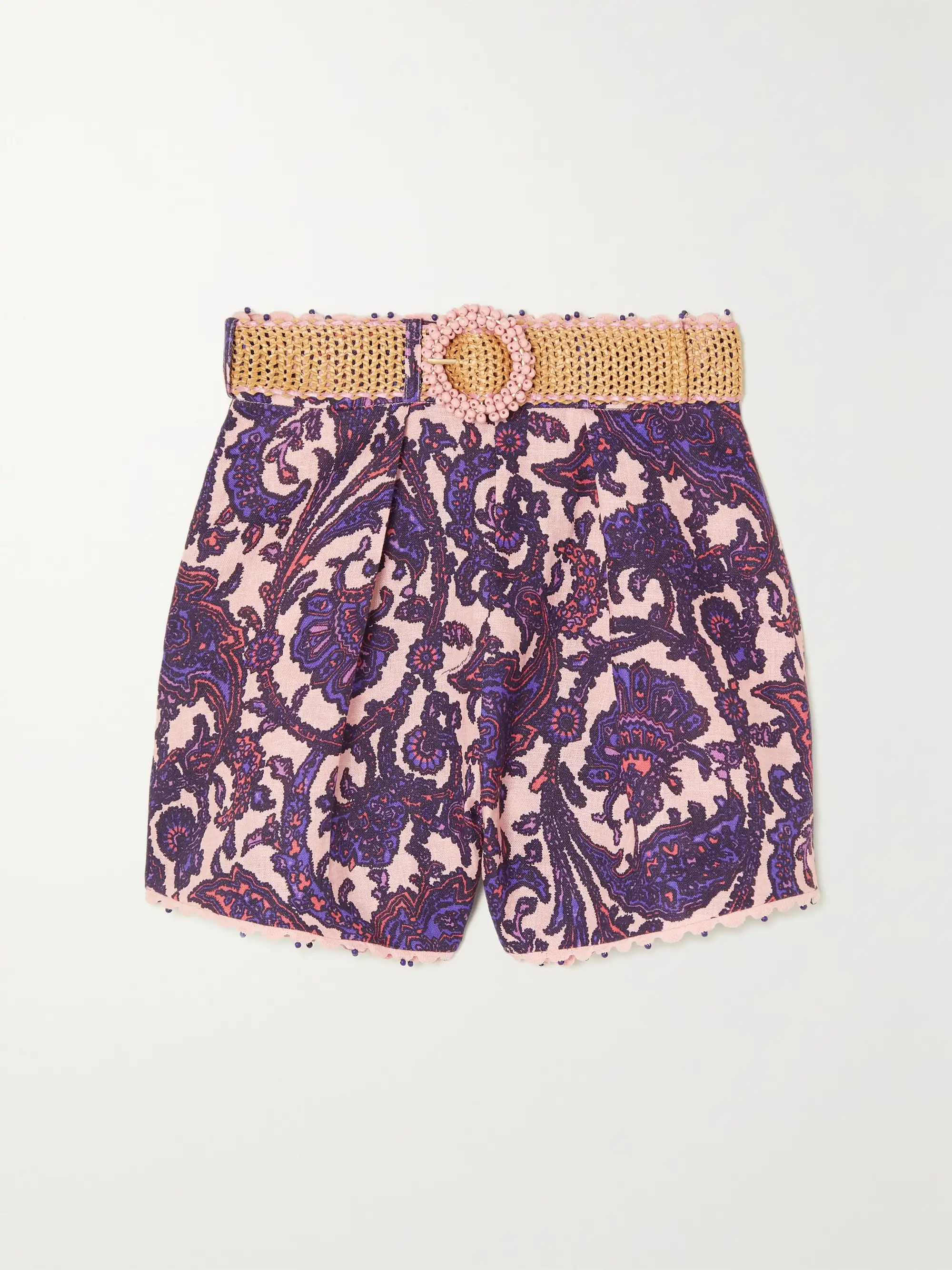 Tiggy belted scalloped paisley-print linen shorts | NET-A-PORTER (US)