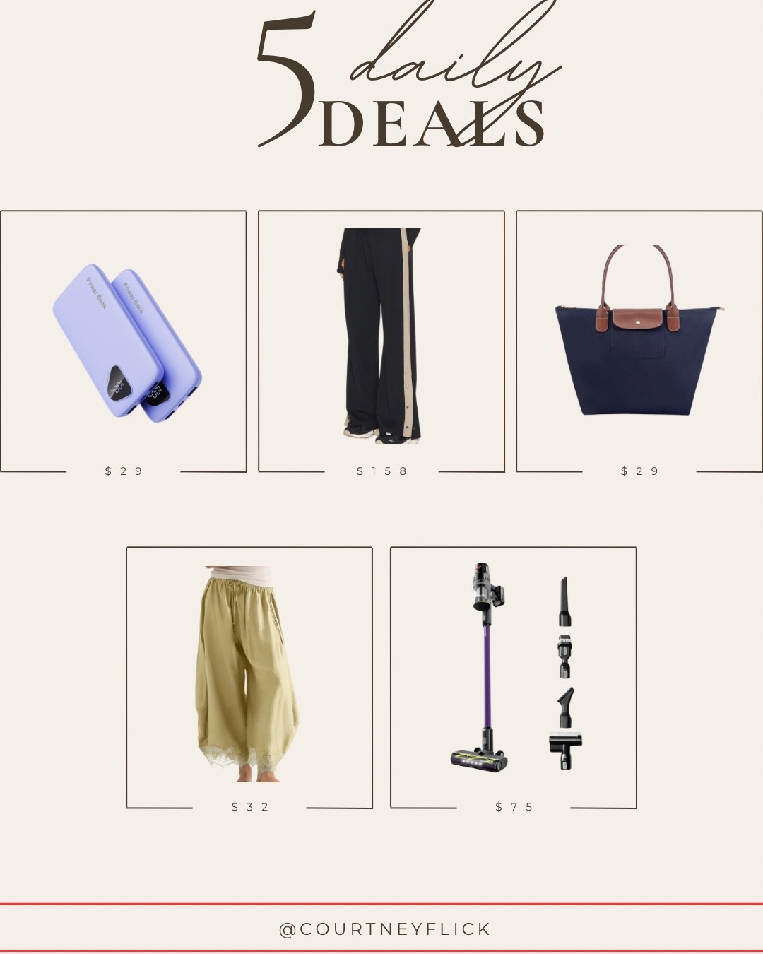 Daily deals! 

Portable chargers, track pants, trends, look for less long champ, tote bag, amazon finds, lace pants, bissell vacuum, sale

#LTKdayinmylife #LTKmomlife #LTKootd
