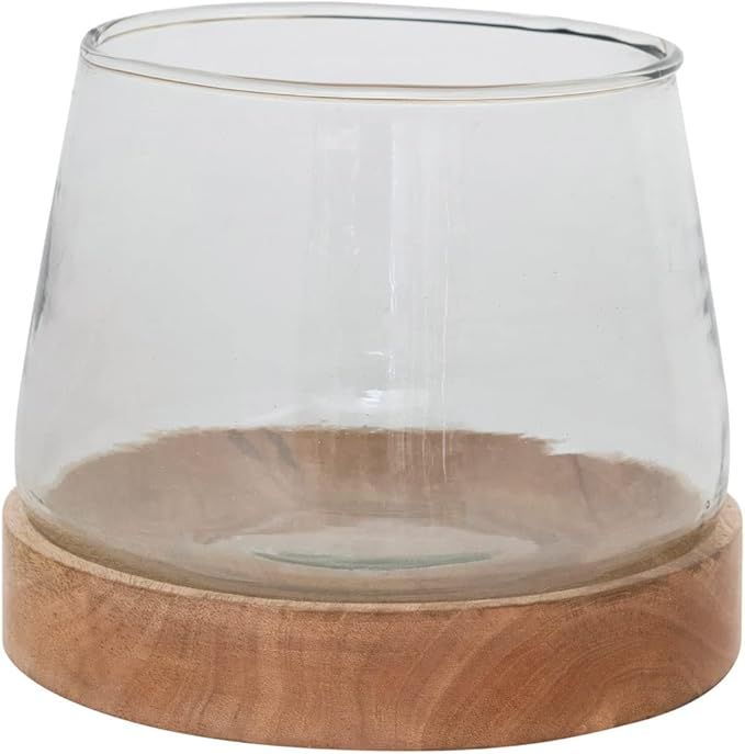 Bloomingville Glass Hurricane Mango Wood Base Vase, 7" | Amazon (US)