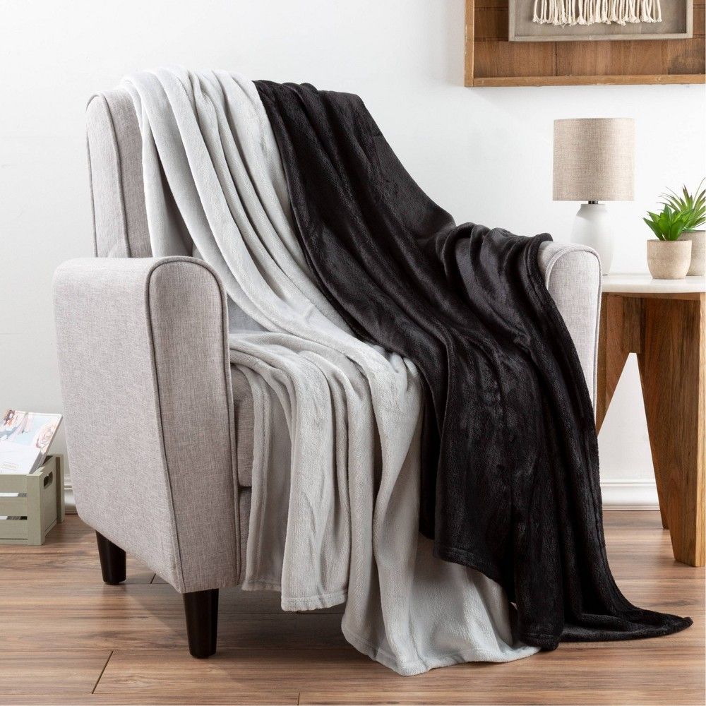 2pk 60""x50"" Fleece Throw Blanket Black/Gray - Yorkshire Home | Target