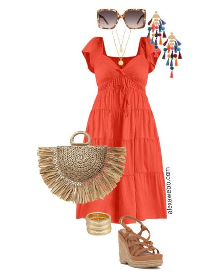 Plus Size Summer Dresses 2 - An easy casual summer outfit with a red-orange dress, statement earrings, and a raffia clutch. Alexa Webb #plussize

#LTKstyletip #LTKover40 #LTKplussize