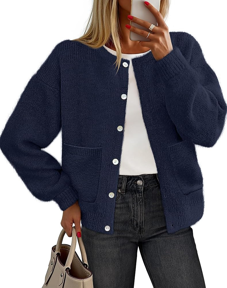 MEROKEETY Women's Long Sleeve Knit Cardigan Sweaters 2025 Fall Crewneck Button Open Front Jackets... | Amazon (US)