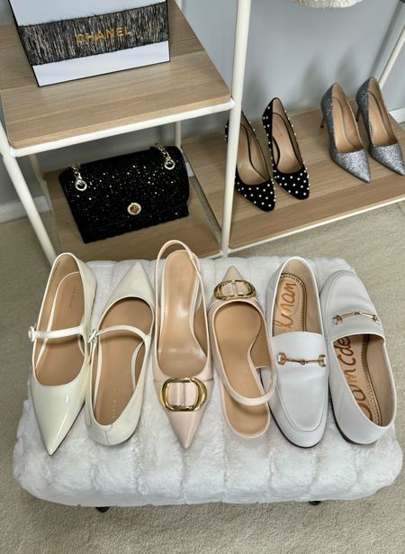 3 shoe trends for spring: Mary Jane’s, sling back kitten heels, and loafers 🤍

White pointed toe Mary Jane’s size 7, TTS (40% off)
Ivory sling back kitten heels size 7, TTS but  sling back part is slightly loose (30% off)
White loafers size 6.5, slightly harder to get on foot than black and nude pair I own (could of maybe ordered 7)

#LTKSeasonal #LTKshoecrush #LTKsalealert
