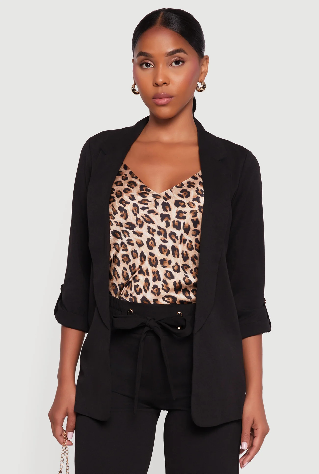 Crepe Knit Tabbed Sleeve Blazer | Rainbow Shops